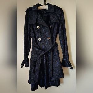 Spiegel Navy Blue with Black Lace Trench Coat Style Jacket